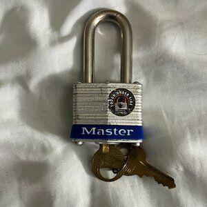 MASTER LOCK Tough Under Fire Laminated Padlock Long Shackle With Keys USED